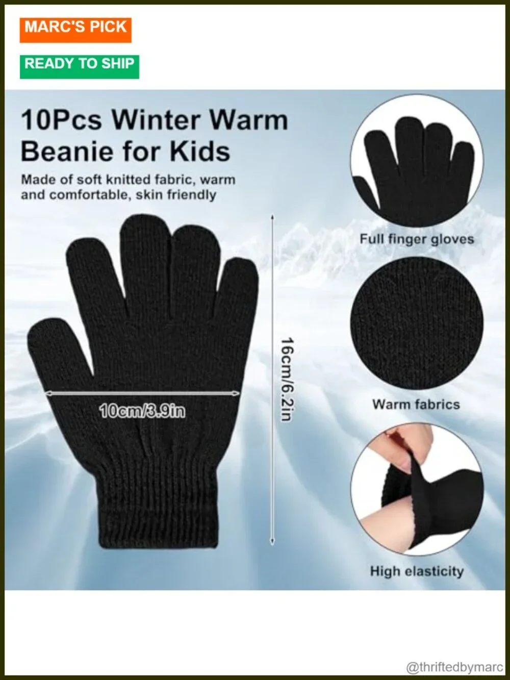 Kids Winter Hat and Gloves Set Knit Beanie with Pompom Full Fingers Unisex Ski
